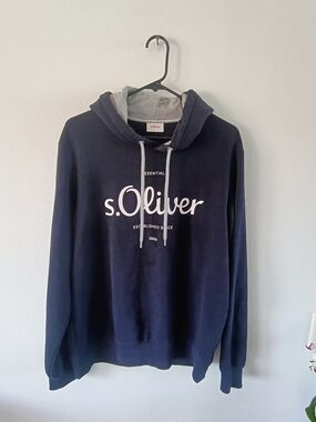 s.Oliver Navy Logo Hoodie Fleece Lined Pullover Sweatshirt Size Medium